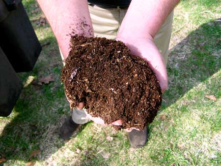 A man holding composted soil in his hands