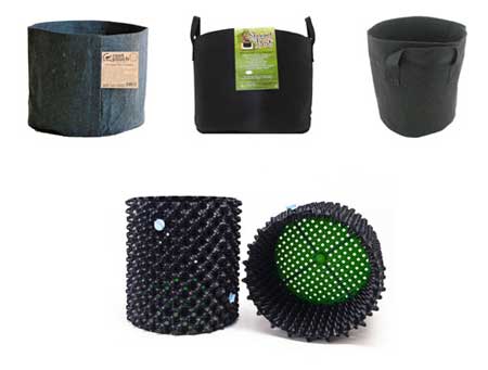 Examples of Smart Pots (fabric pots) and Air Pots (containers with holes along the sides)