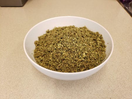 2 ounces of ground-up weed - this is what we used for our hash experiment.