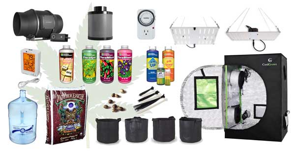 Everything you need to get for the complete mini tent grow setup with an HLG 100 Quantum Board LED grow light