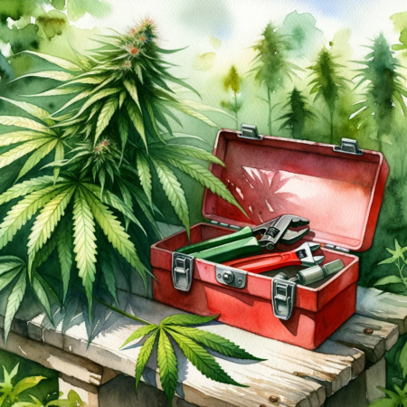 A representation of your growers toolbox.... Learn about 10 helpful tools for growing cannabis in today's tutorial! Made with Dall-E 3.