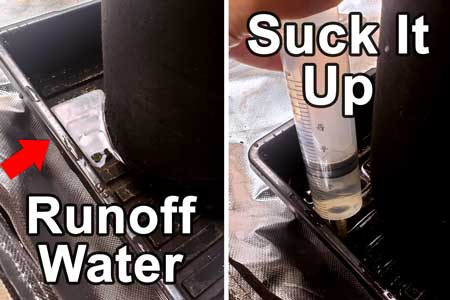Use syringe to remove runoff water after watering your cannabis plants